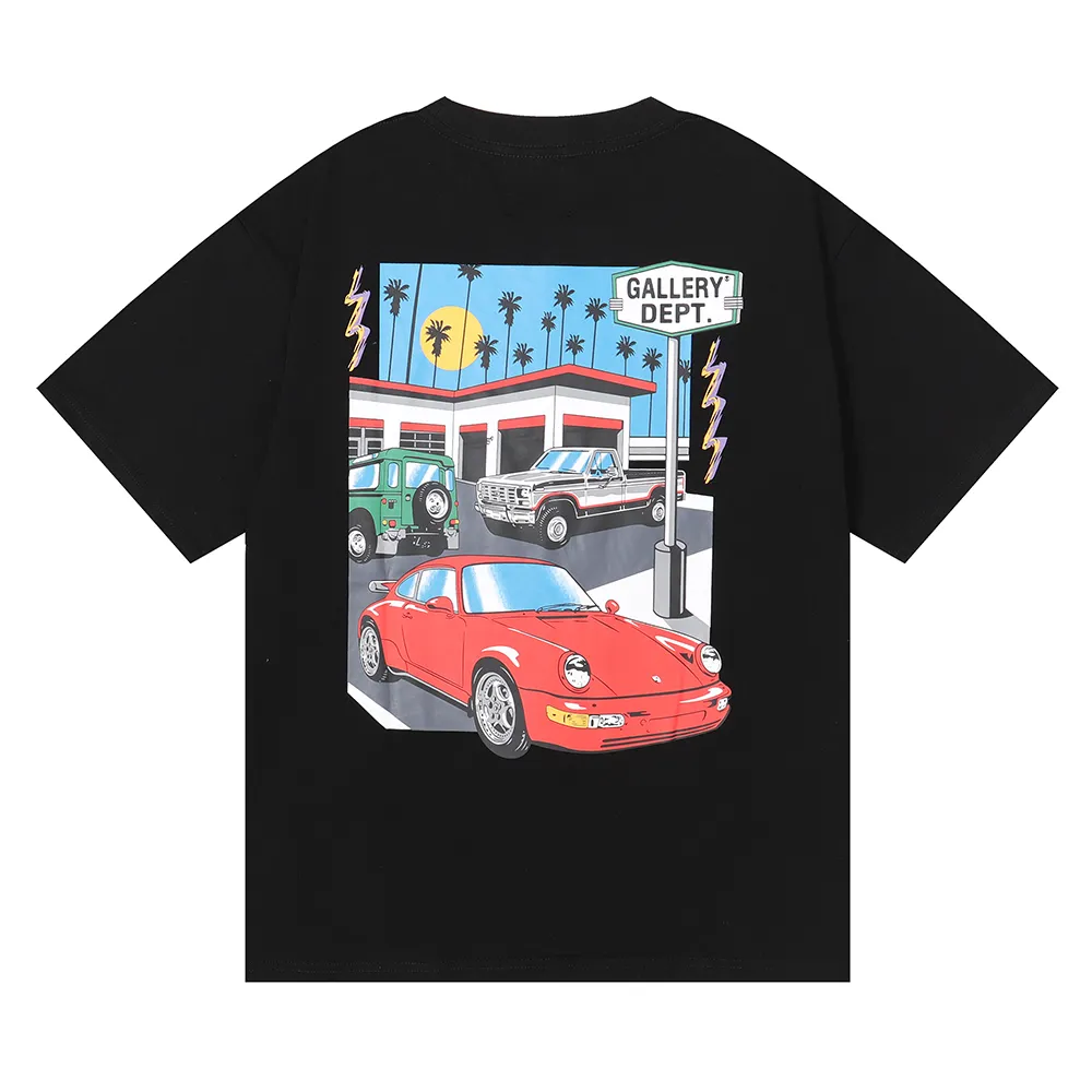 No. 6022, batch 104, niche beauty GALLERY DEPT painted car printing high street pure cotton double yarn short-sleeved T-shirt for men and women Color: black, apricot; Size: S M L XL